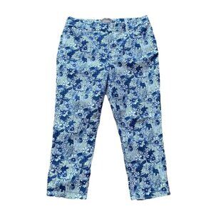 Chicos Womens 1 Crop Floral Jeans Size 8 Blue White Denim Capri High Rise